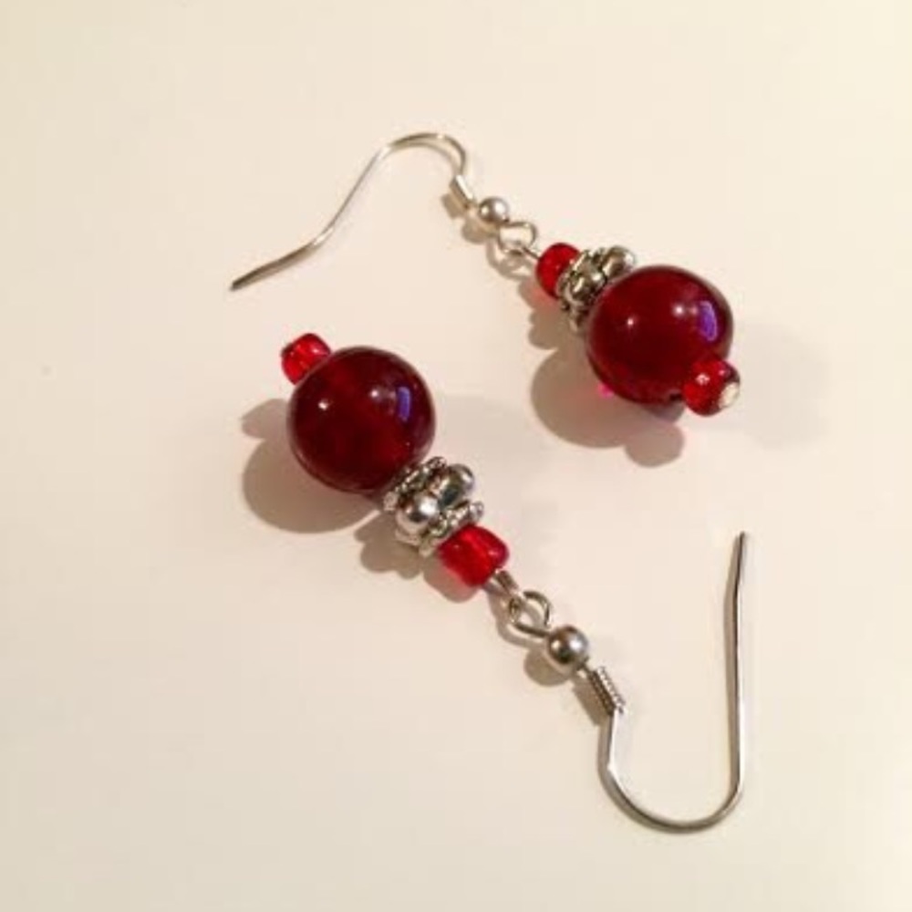 Red glass earrings